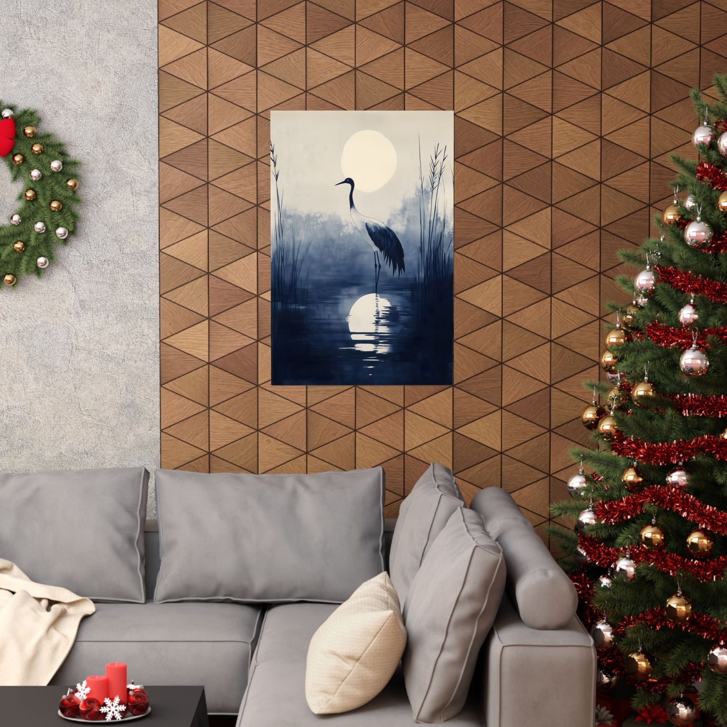The Night Crane — Japanese Indigo Ink Print | Moonlit Crane