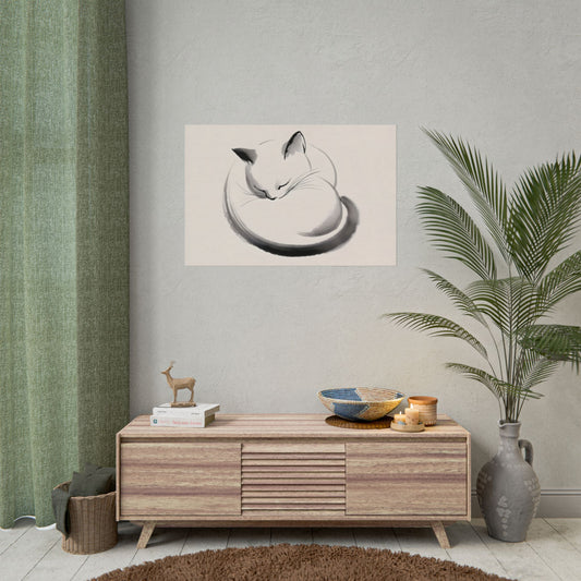 Maru, Sleeping Cat in Sumi-e Ink | Japanese Wall Art