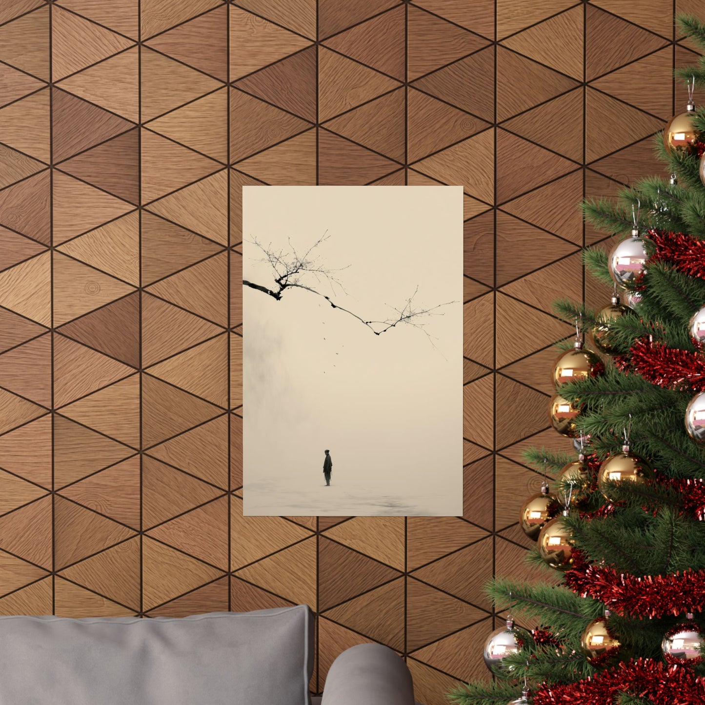 The Branch and the Wayfarer — Solitary Figure Beneath Branch | Zen Minimalist Ink Art
