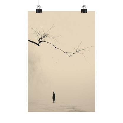 The Branch and the Wayfarer — Solitary Figure Beneath Branch | Zen Minimalist Ink Art