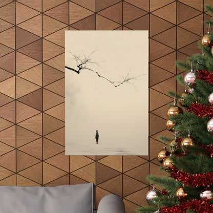 The Branch and the Wayfarer — Solitary Figure Beneath Branch | Zen Minimalist Ink Art