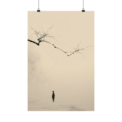The Branch and the Wayfarer — Solitary Figure Beneath Branch | Zen Minimalist Ink Art