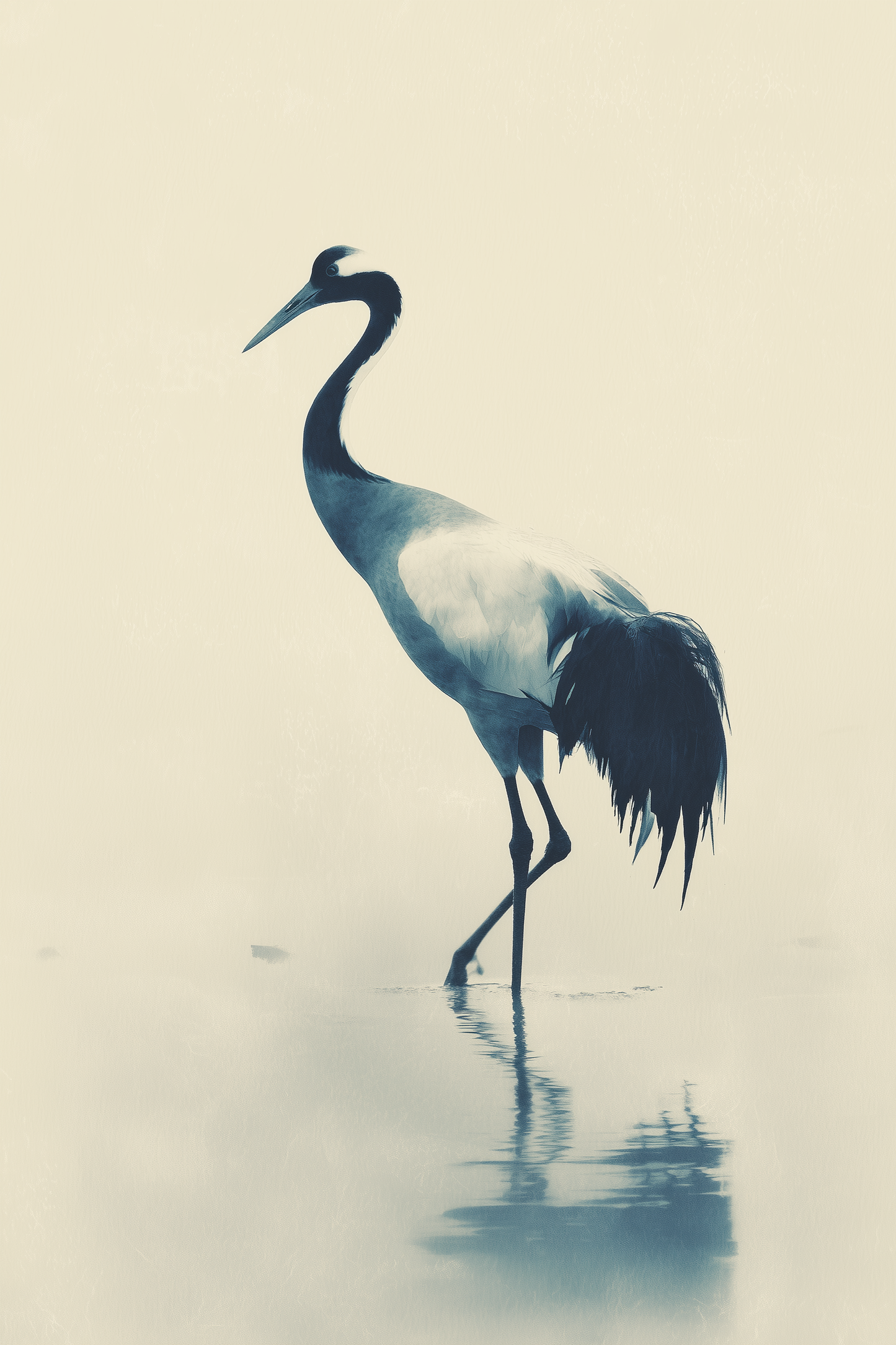 Indigo Crane | Japanese-Inspired Sumi-e Wall Art Print