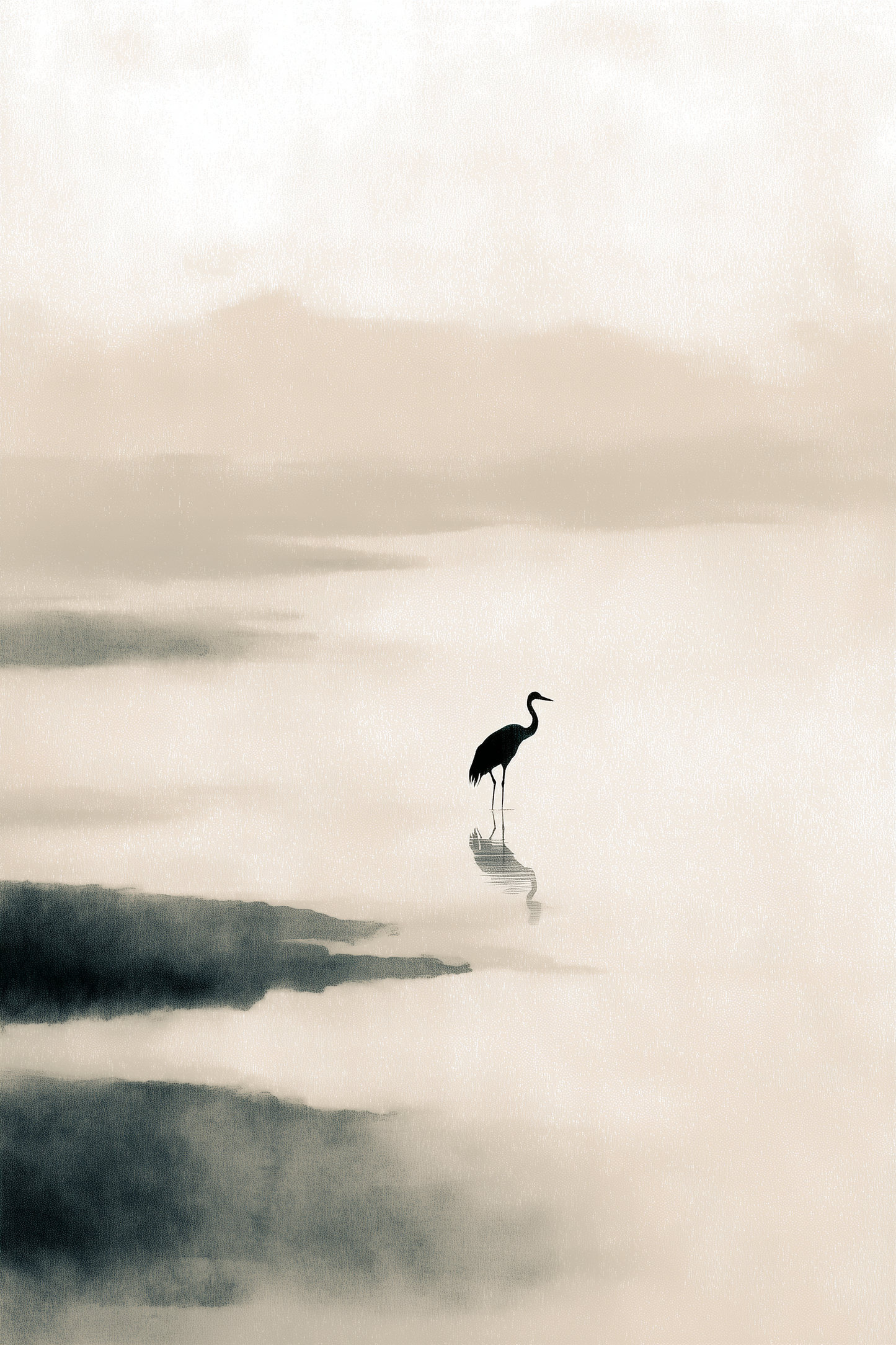 Solitary Crane | Minimalist Sumi-e Japanese Wall Art Print