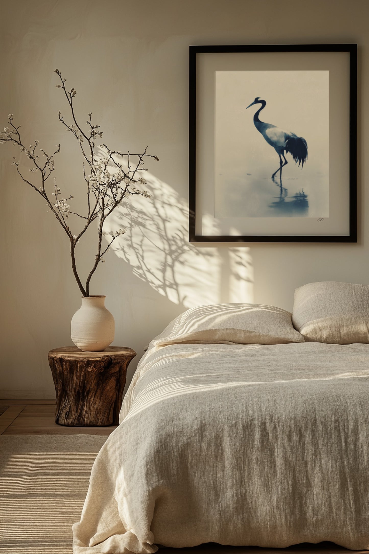 Indigo Crane | Japanese-Inspired Sumi-e Wall Art Print