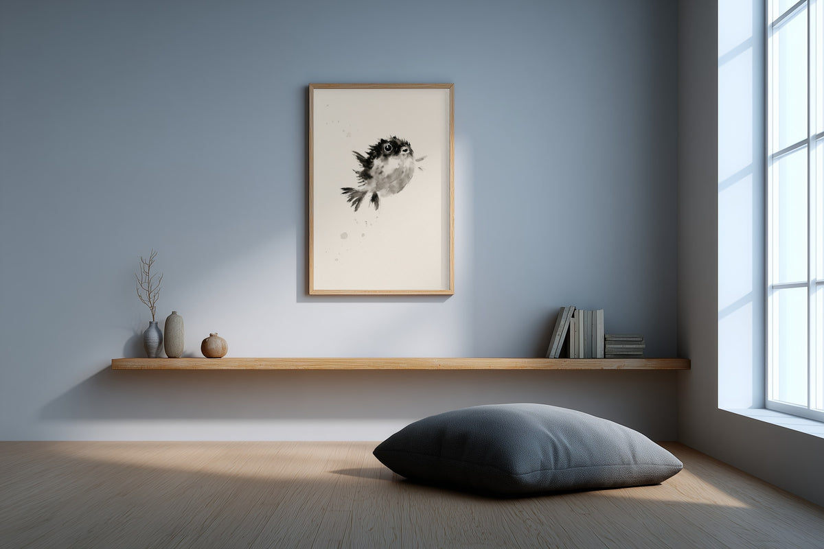 Fugu Bloom, Ink Pufferfish | Zen Animal Print