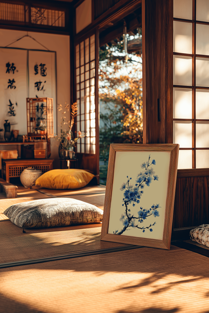 Sakura in Indigo | Japanese Cherry Blossom Watercolor Print