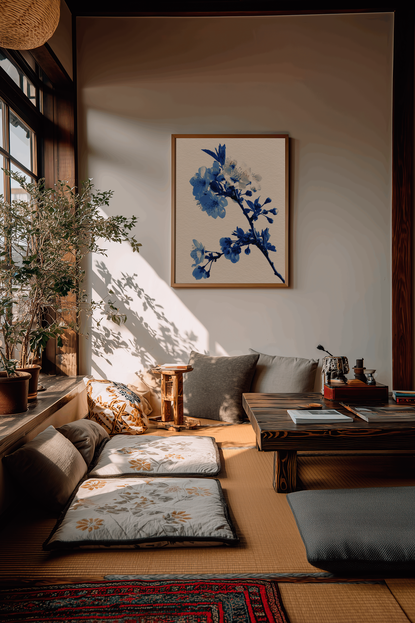 Sakura Watercolor Wall Art | Blue & Blush Japanese Print