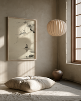 The Crossing print in a meditation room with shoji screen, pendant light, and floor cushions, Yugen Print