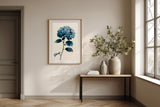 The Blue Hour print in an entryway with a console table, textured vases, and herringbone flooring, Yugen Print