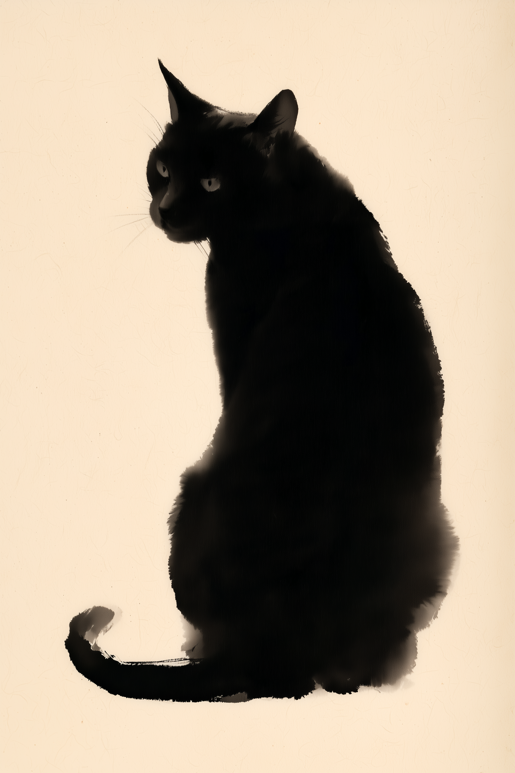 Silent Gaze wall art print in black ink on cream, Yugen Print.