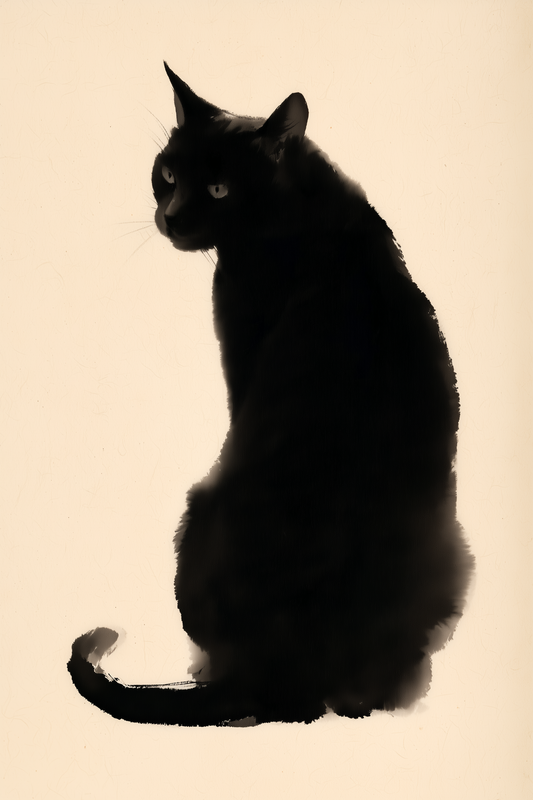 Silent Gaze wall art print in black ink on cream, Yugen Print.