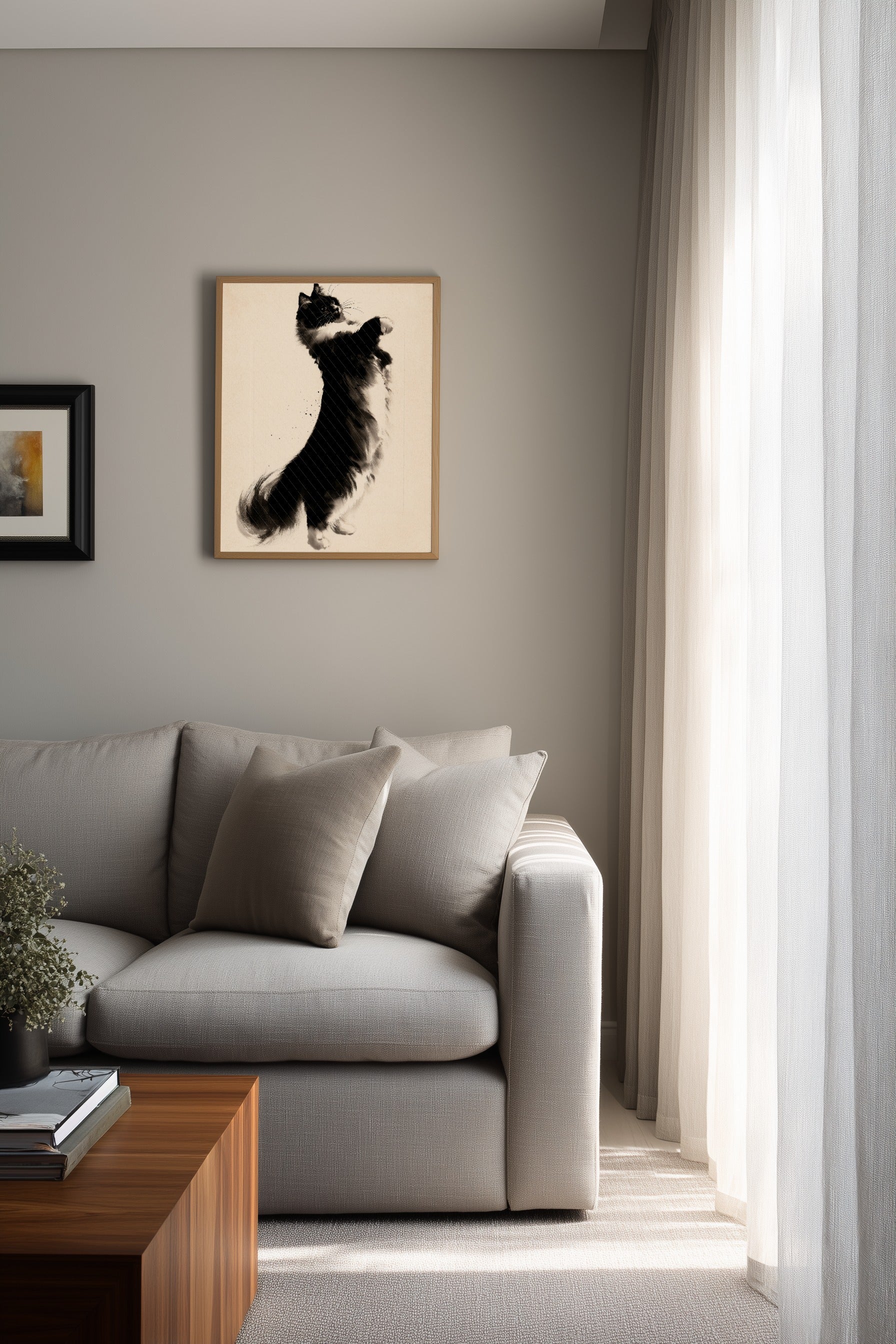 The Reach print in a modern neutral living room corner matte linen, Yugen Print