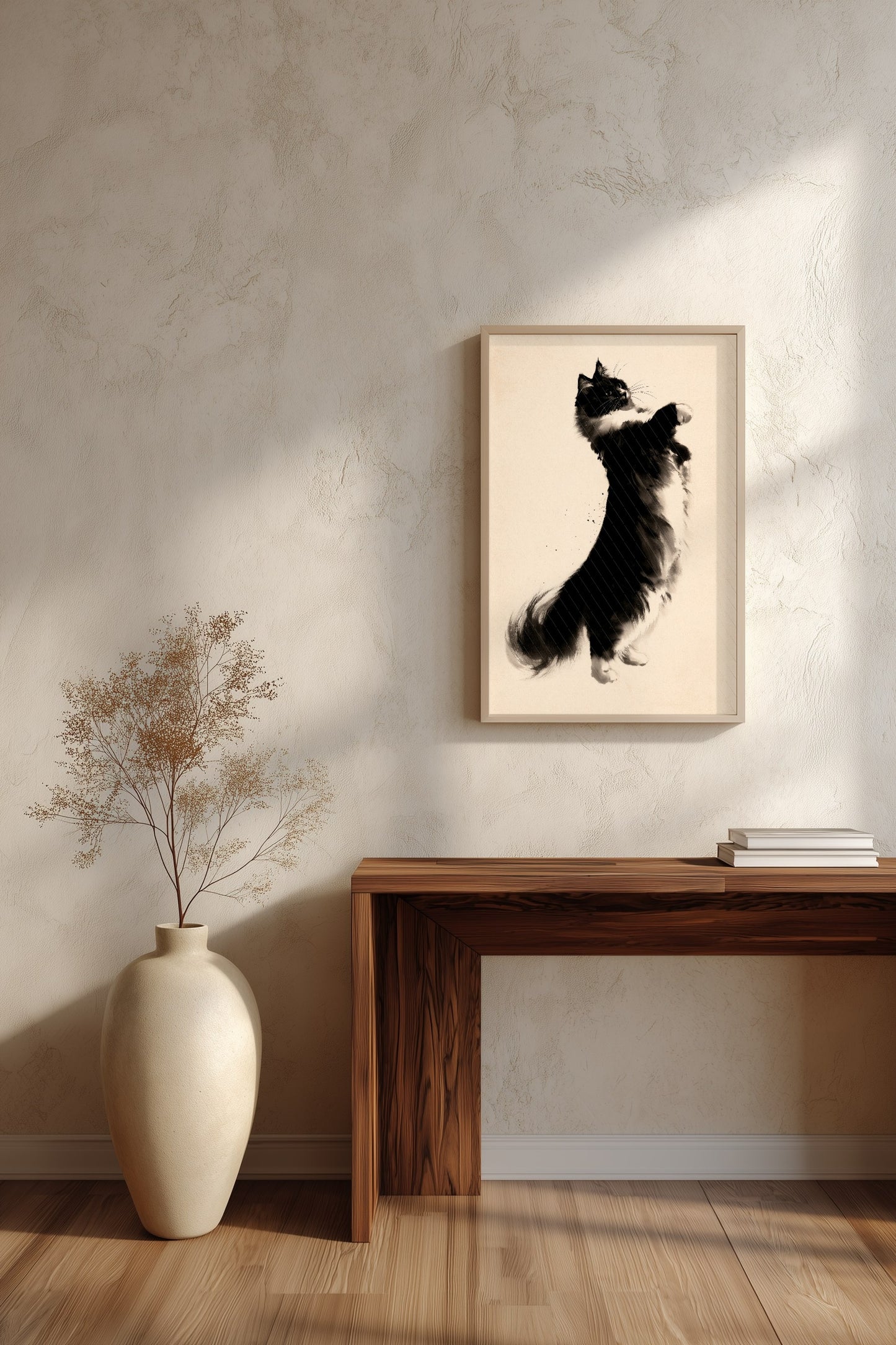 The Reach print in a quiet minimalist living room with warm cream, Yugen Print