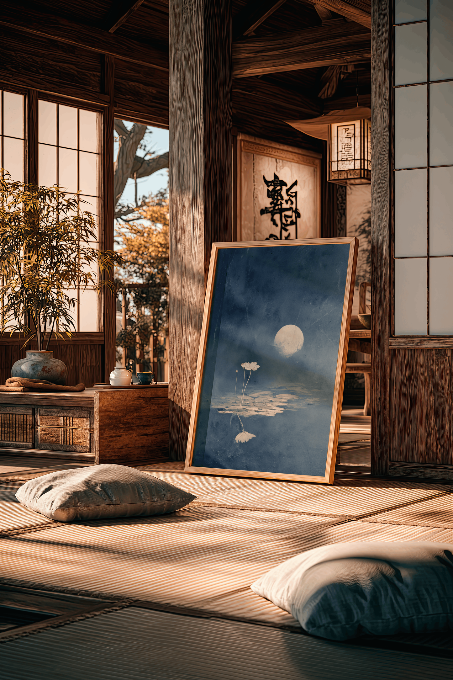 Night Lotus | Japanese Sumi-e Lotus & Moon Print