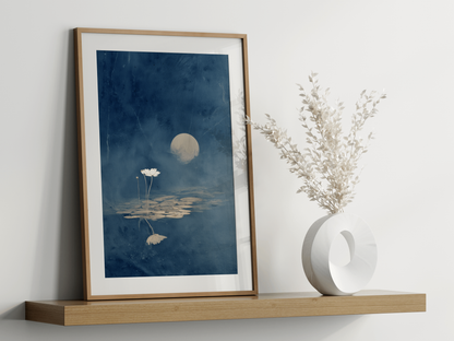 Night Lotus | Japanese Sumi-e Lotus & Moon Print