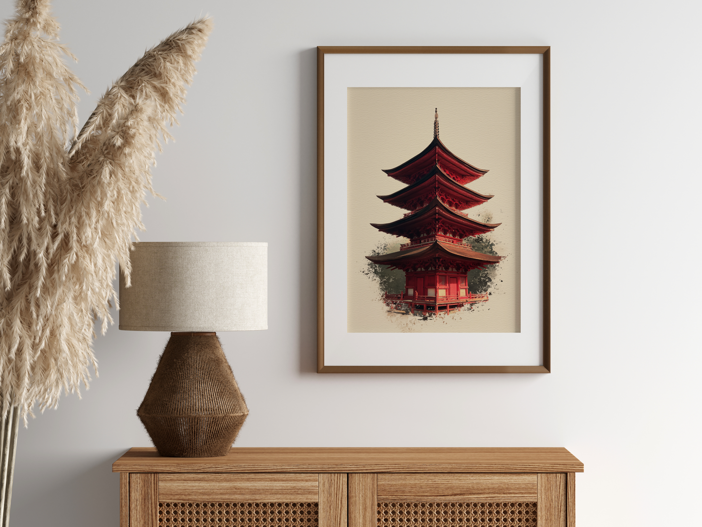 Crimson Pagoda Sumi-e Print | Sacred Series