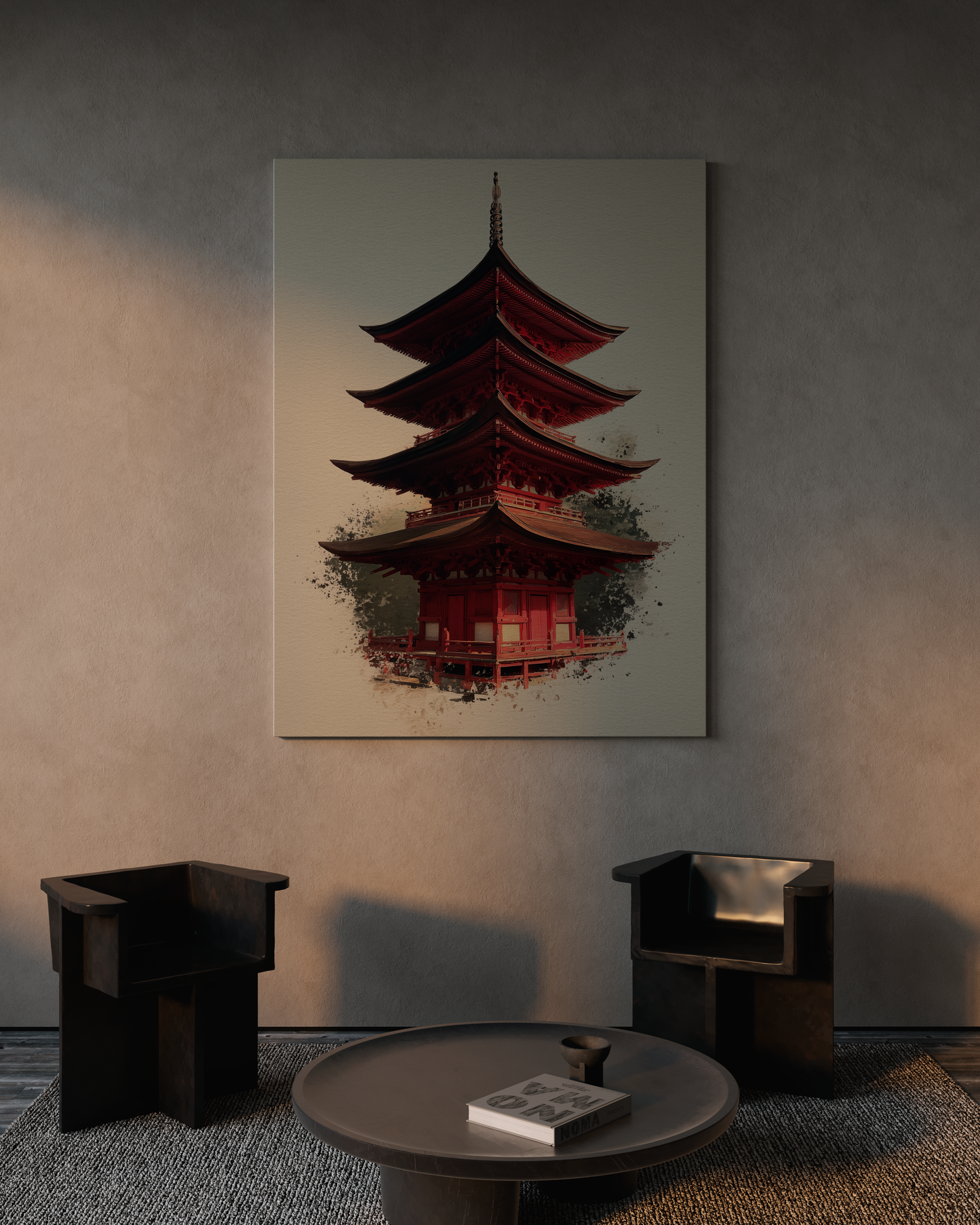 Crimson Pagoda Sumi-e Print | Sacred Series