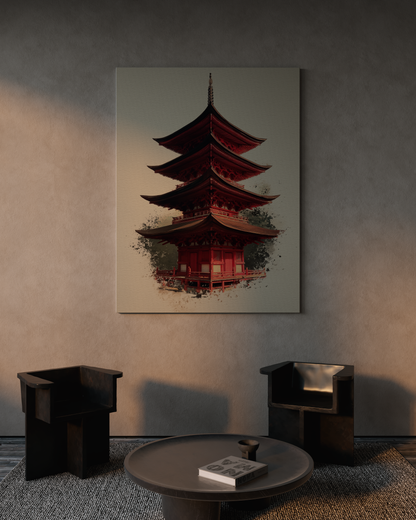 Crimson Pagoda Sumi-e Print | Sacred Series