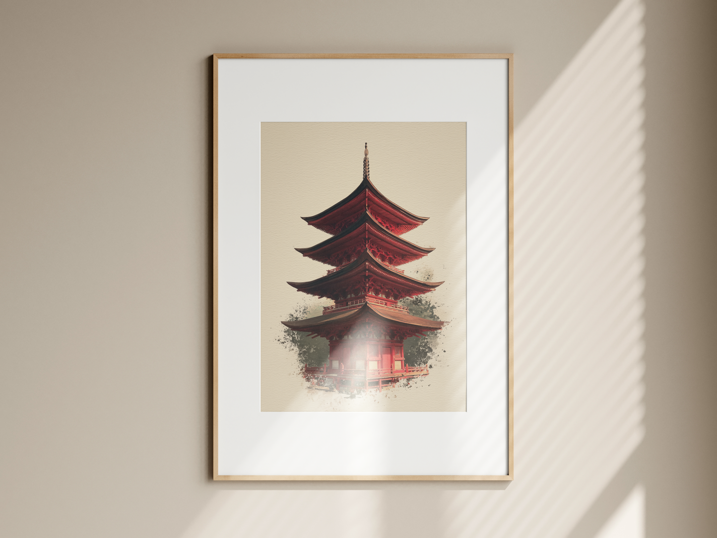 Crimson Pagoda Sumi-e Print | Sacred Series