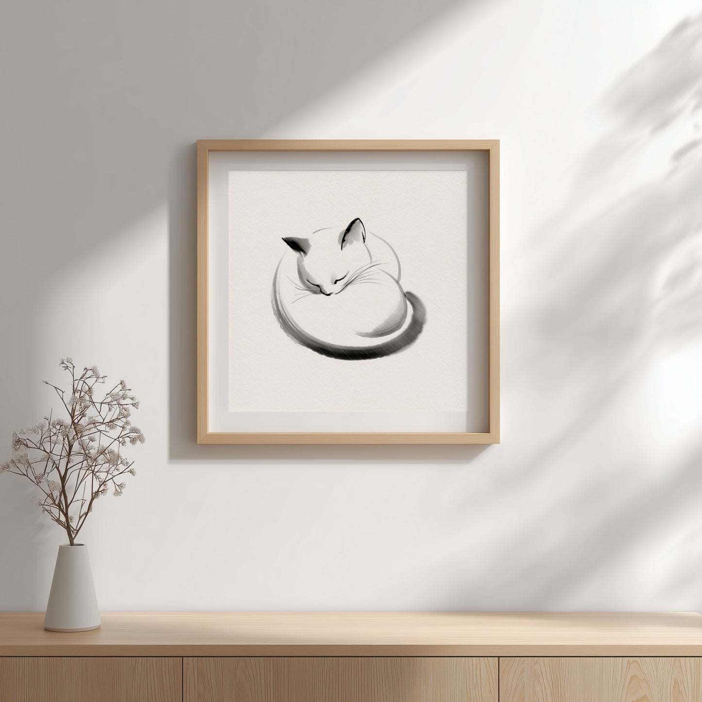 Maru, Sleeping Cat in Sumi-e Ink | Japanese Wall Art