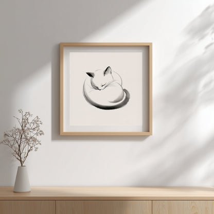 Maru, Sleeping Cat in Sumi-e Ink | Japanese Wall Art