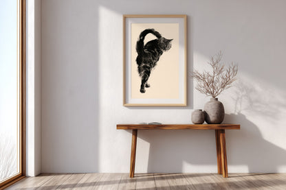 Backward Glance print in an entryway with a narrow console table and woven basket, Yugen Print
