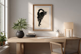 Backward Glance print in a simple home office with a light wood desk, Yugen Print