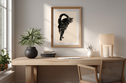 Backward Glance print in a simple home office with a light wood desk, Yugen Print