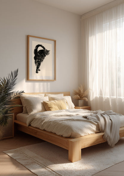 Backward Glance print in a tranquil scandinavian bedroom with light oak, Yugen Print