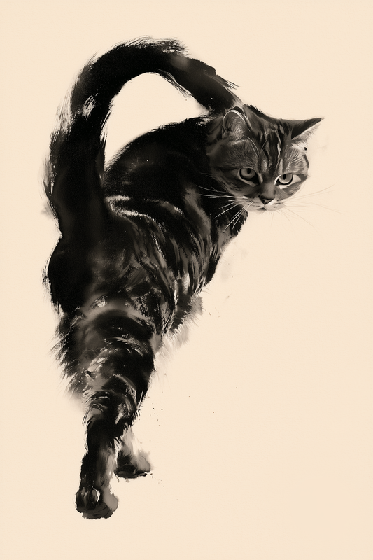 Backward Glance wall art print in muted black ink and cream tones, Yugen Print