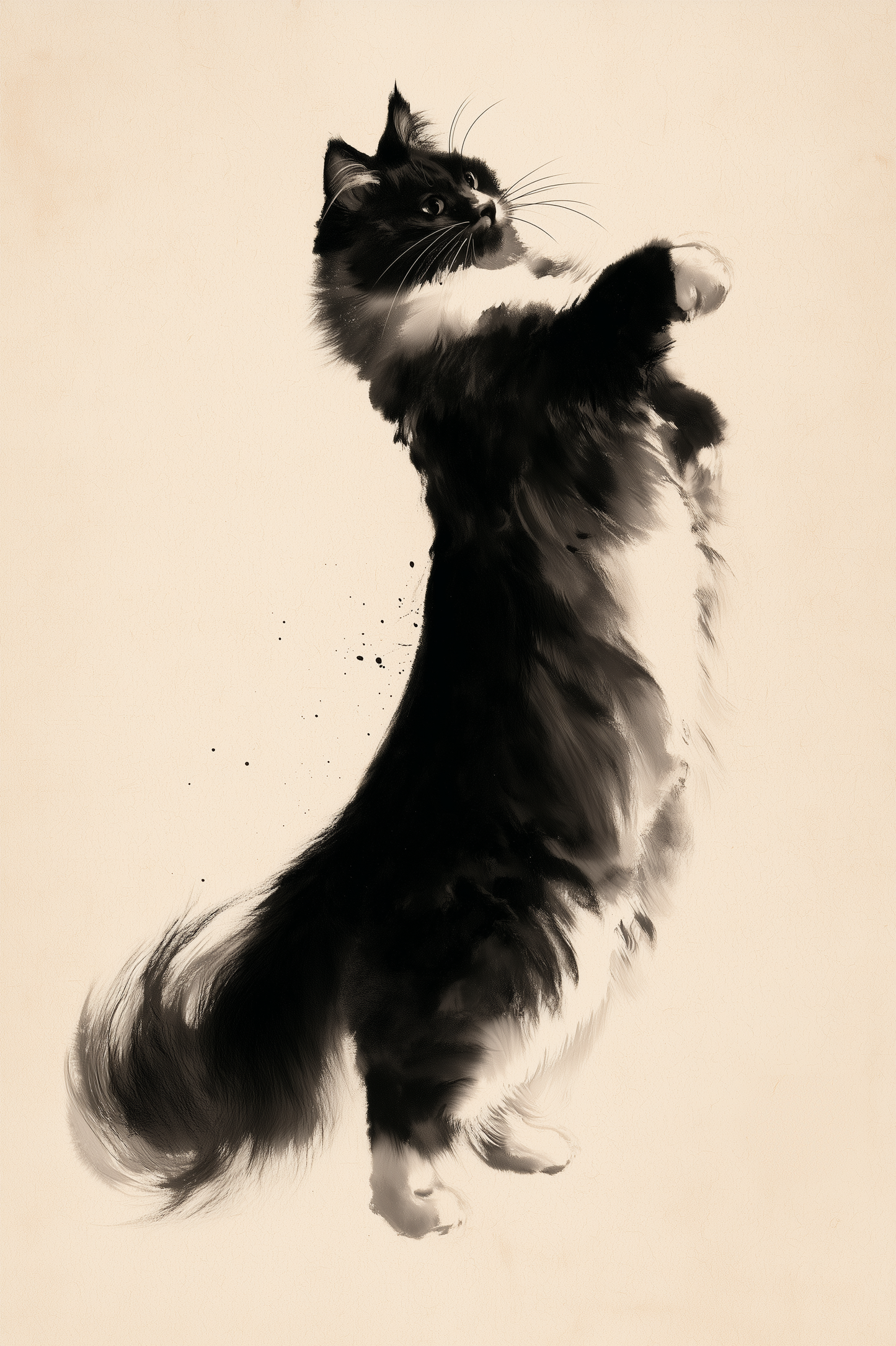 The Reach wall art print in black, white, and cream ink tones, Yugen Print.
