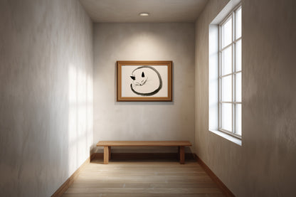Enso Neko print in a narrow hallway with pale plaster walls a slim woo, Yugen Print