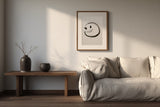 Enso Neko print in a minimal living room with a neutral linen sofa, Yugen Print