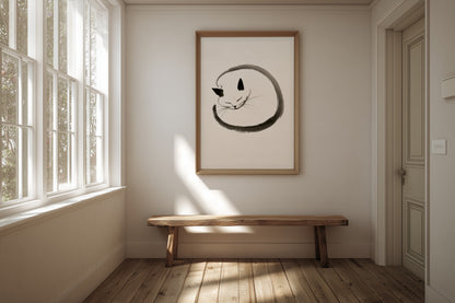 Enso Neko print in a narrow hallway with pale plaster walls a slim woo, Yugen Print