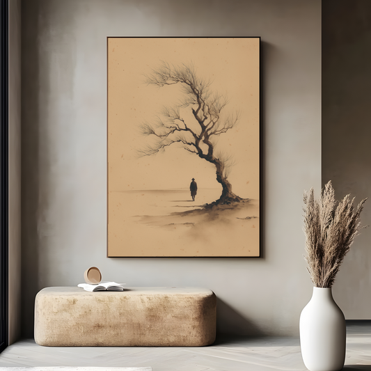 The Old Tree — Sumi-e Bare Tree Print | Solitary Figure