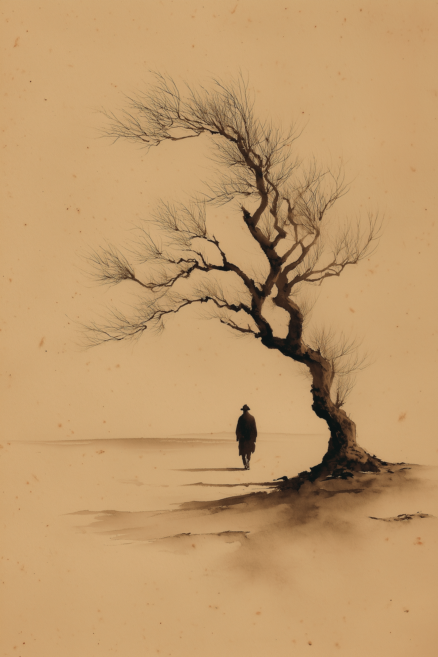 The Old Tree — Sumi-e Bare Tree Print | Solitary Figure