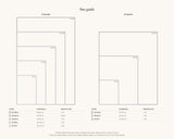 Size chart for Kintsugi Lotus: 2:3 sizes 8x12 to 24x36 in and 4:5 sizes 8x10 to 24x30 in