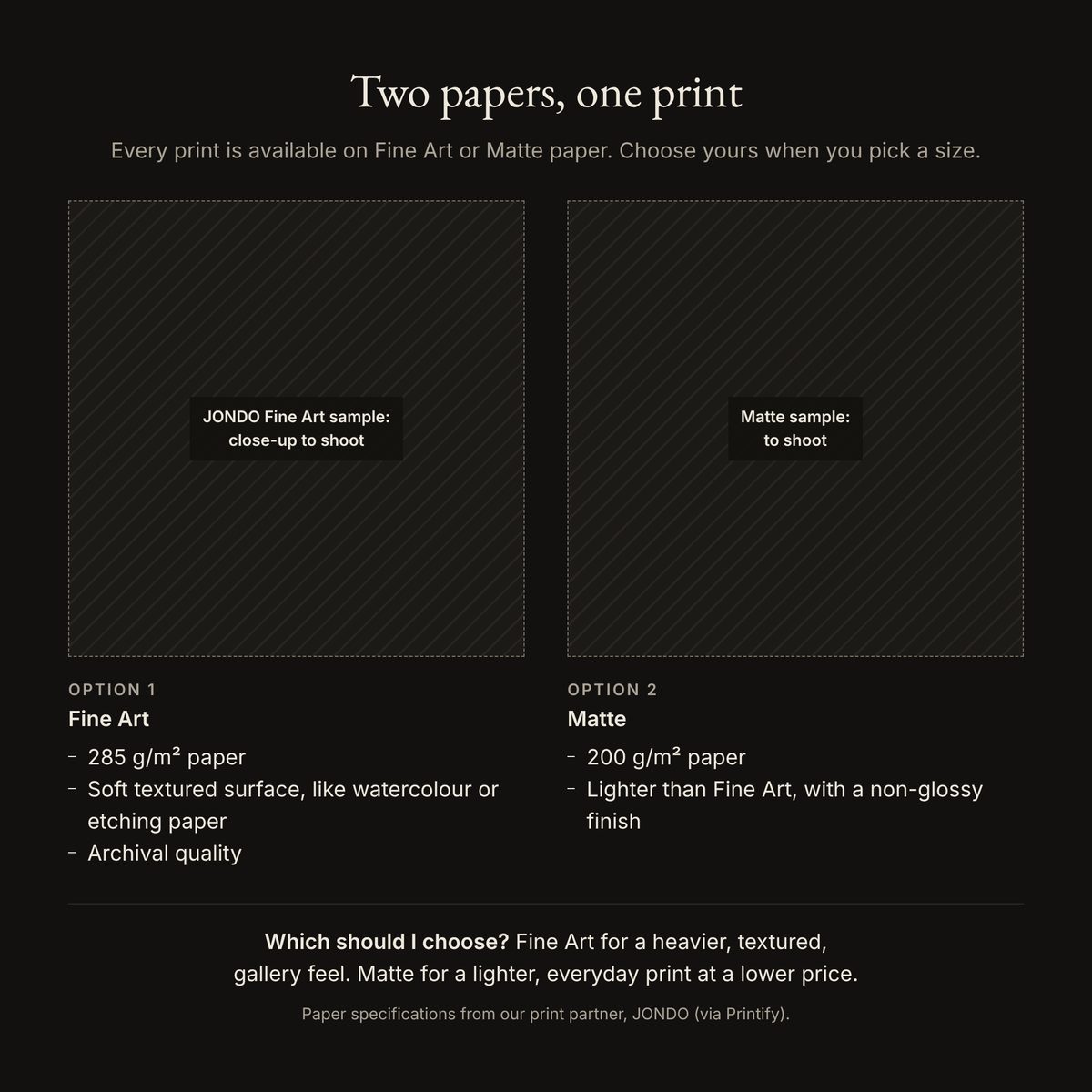 Fine Art and Matte paper compared